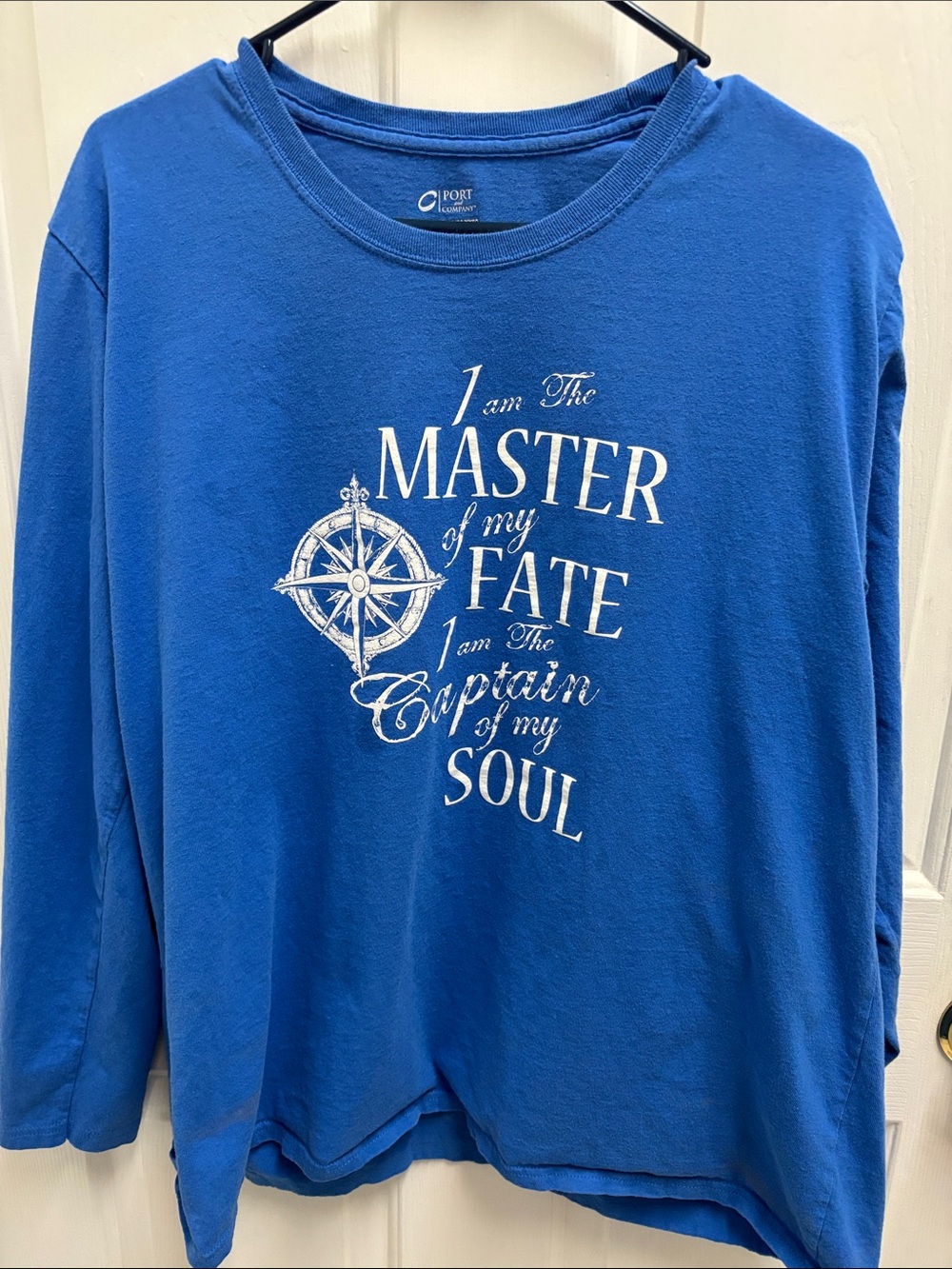 Port and Company Blue Crewneck Sweatshirt with White Logo